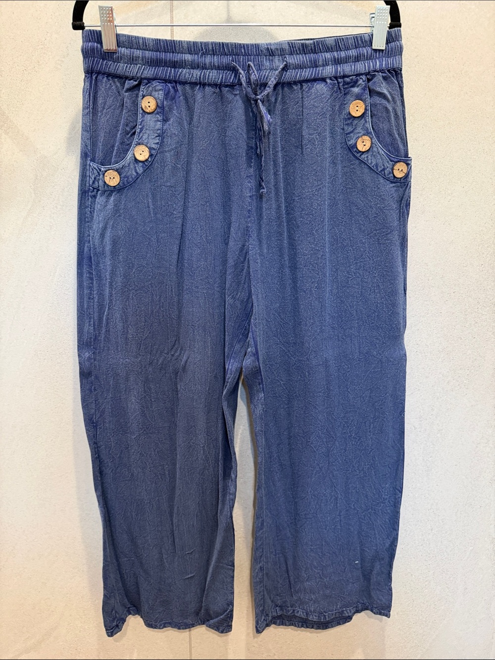 Karen Hart Drawstring Tencel Denim Cropped Gaucho Pants